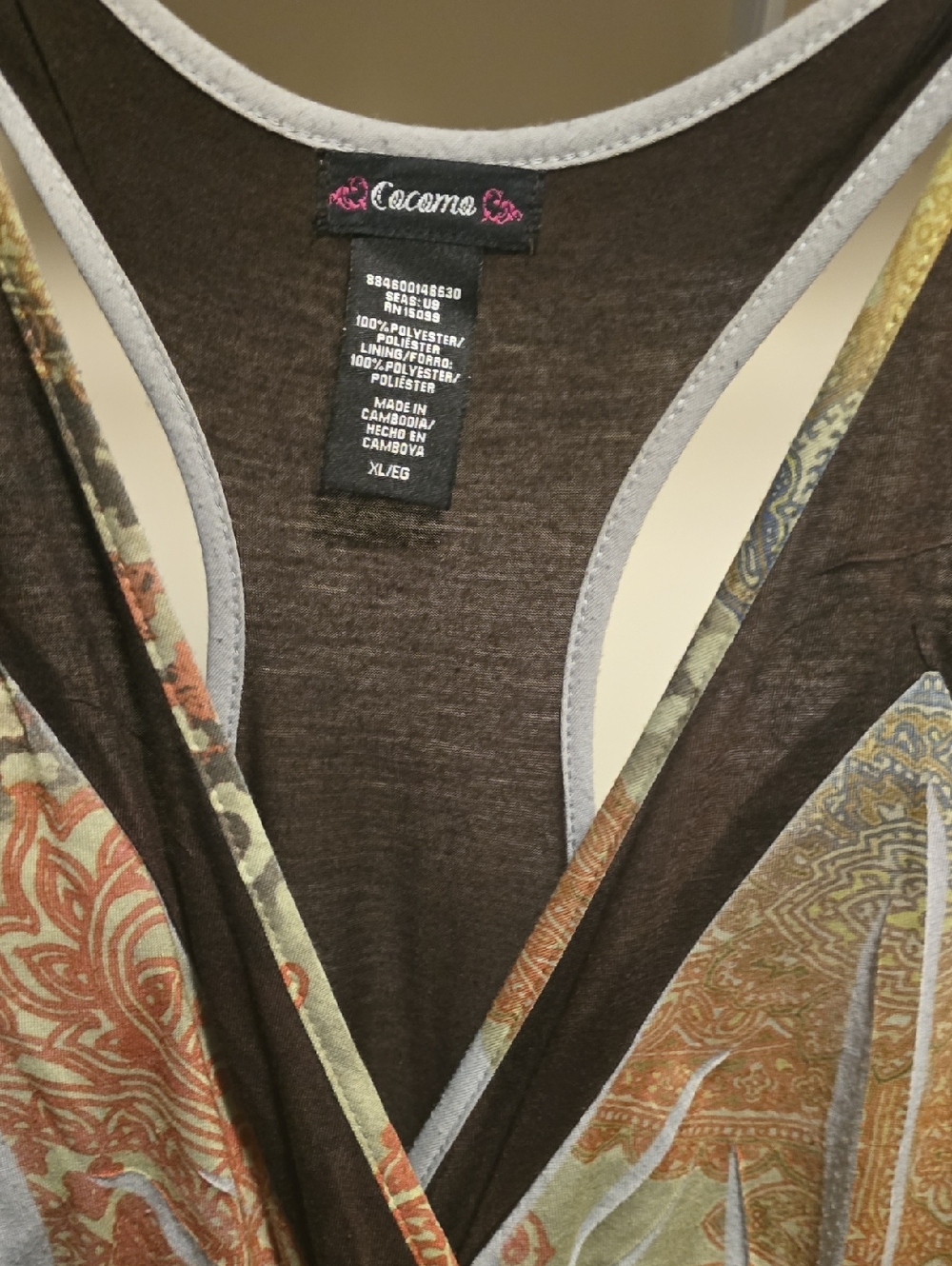 Cocomo Brown with Multi-Colored Paisley V-Neck Tank